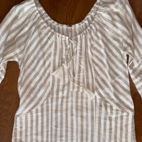 Free People Linen Folk Town Cream & White Striped Dress - Good condition, Size M - Picture 4 of 16